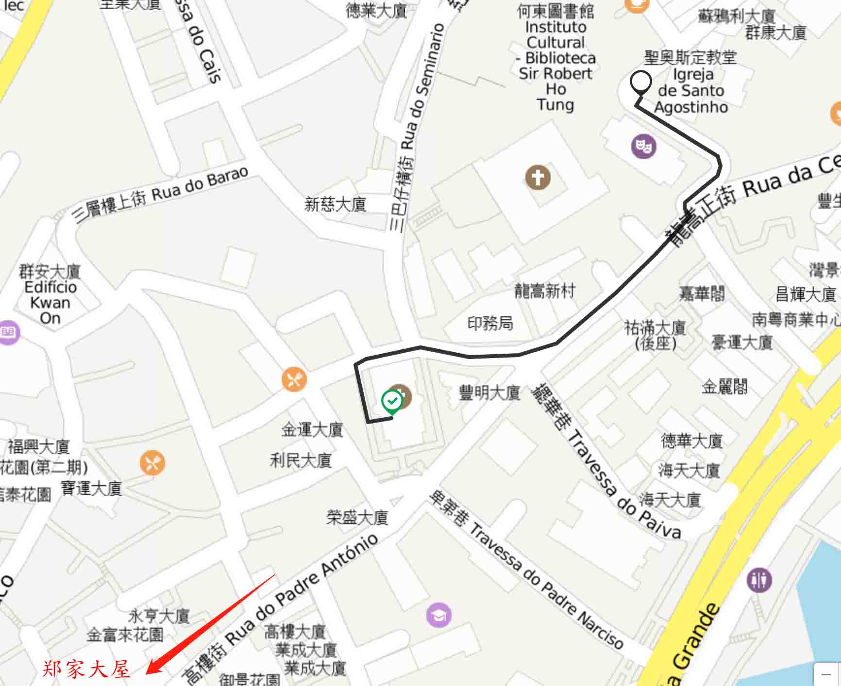 岗顶去圣老楞佐堂路线图